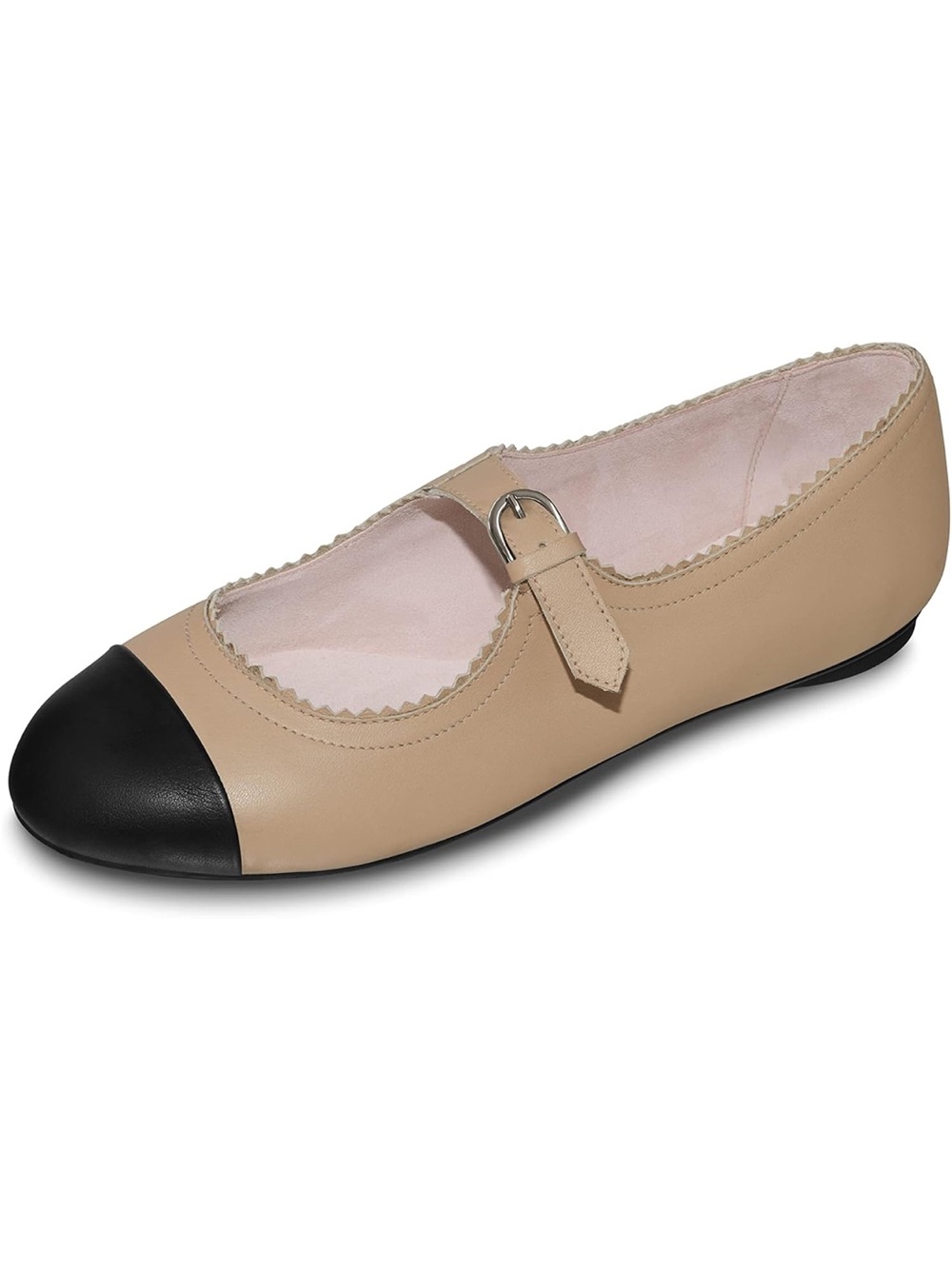 Bloch Beige and Black Cap-Toe Mary Jane Flat